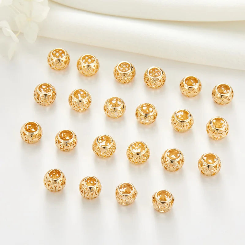 Hollow Copper 14k Gold Plated Round Filigree Brass Metal Spacer Beads for DIY Crafts Bracelets Necklaces Earrings Jewelry Making
