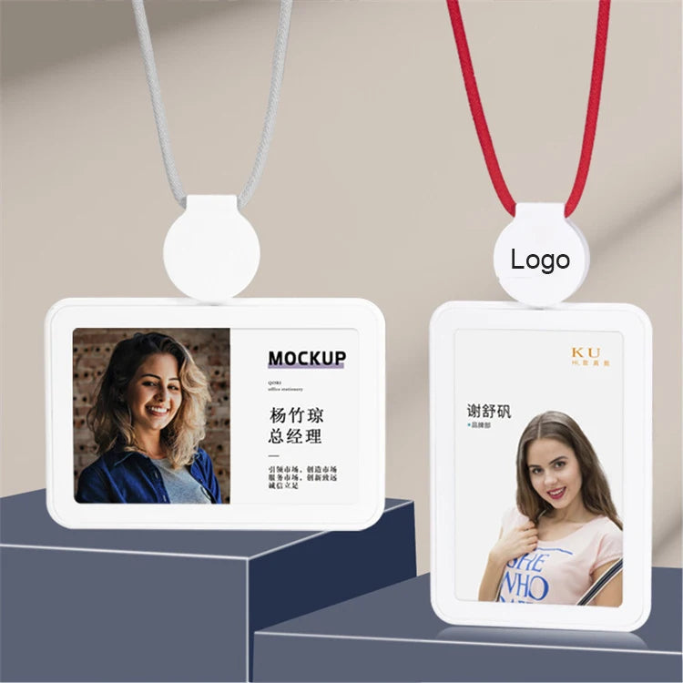 Retractable Double-Sided Transparent Staff Badge Id Card Holder Vertical Lanyard With Id Card Badge Holder