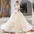 Beautiful Appliques Marie Bride Dress Tulle Beading Ruched Short Sleeves Ball Gown Wedding Dresses