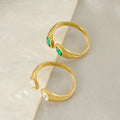 Retro Drop Zircon Ring Stainless Steel Threaded Diamond Ring 18K Stainless Steel Opening Adjustable Women's Ring