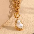 Luxury Baroque Style Pearl Pendant Necklace for Women Gold-Plated Stainless Steel Trendy Geometric Chain Fashionable Jewelry