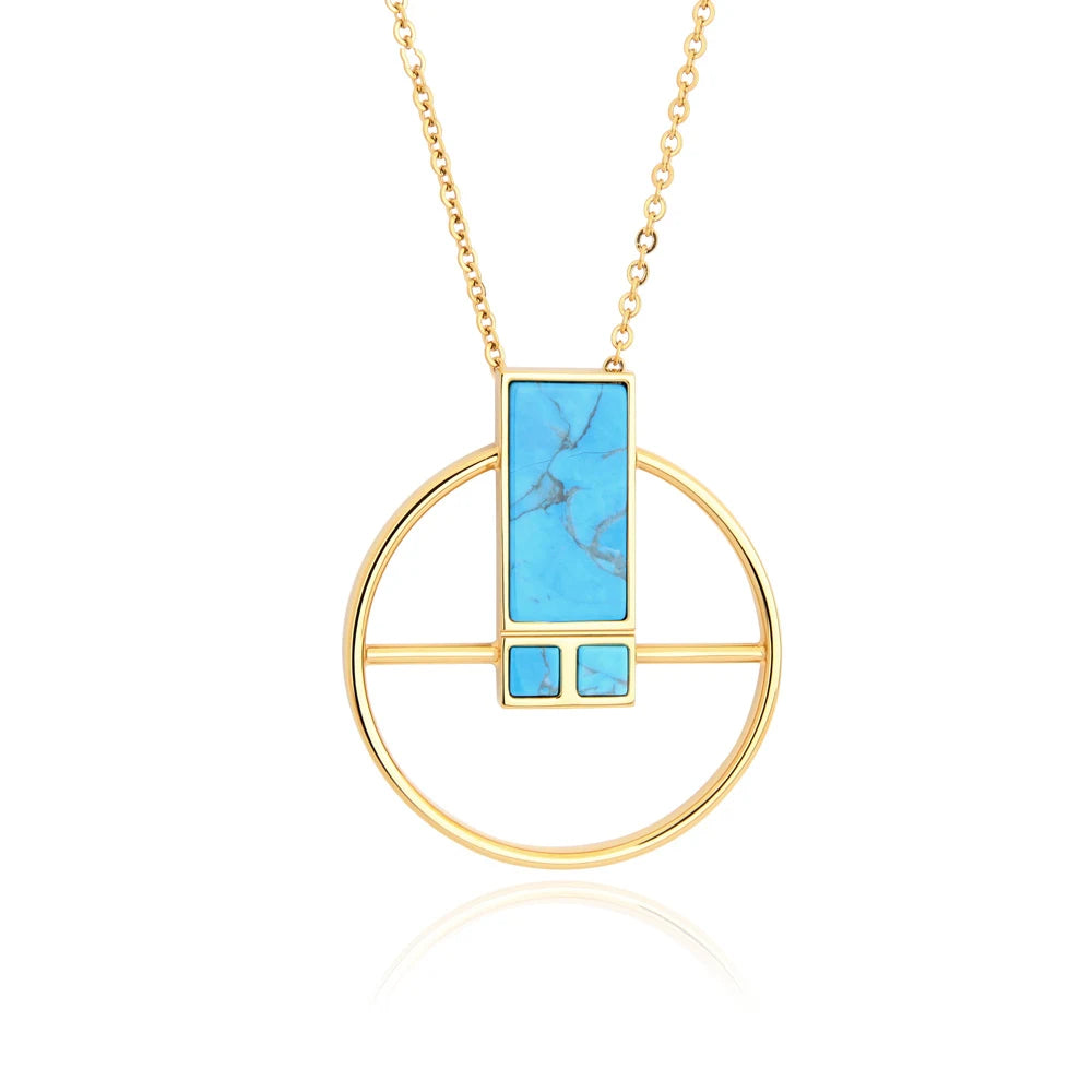 Wholesale European USA Fashion 18k Gold Plated Simple Geometric Blue Turquoise Pendant Necklace Jewelry for Unisex Gift