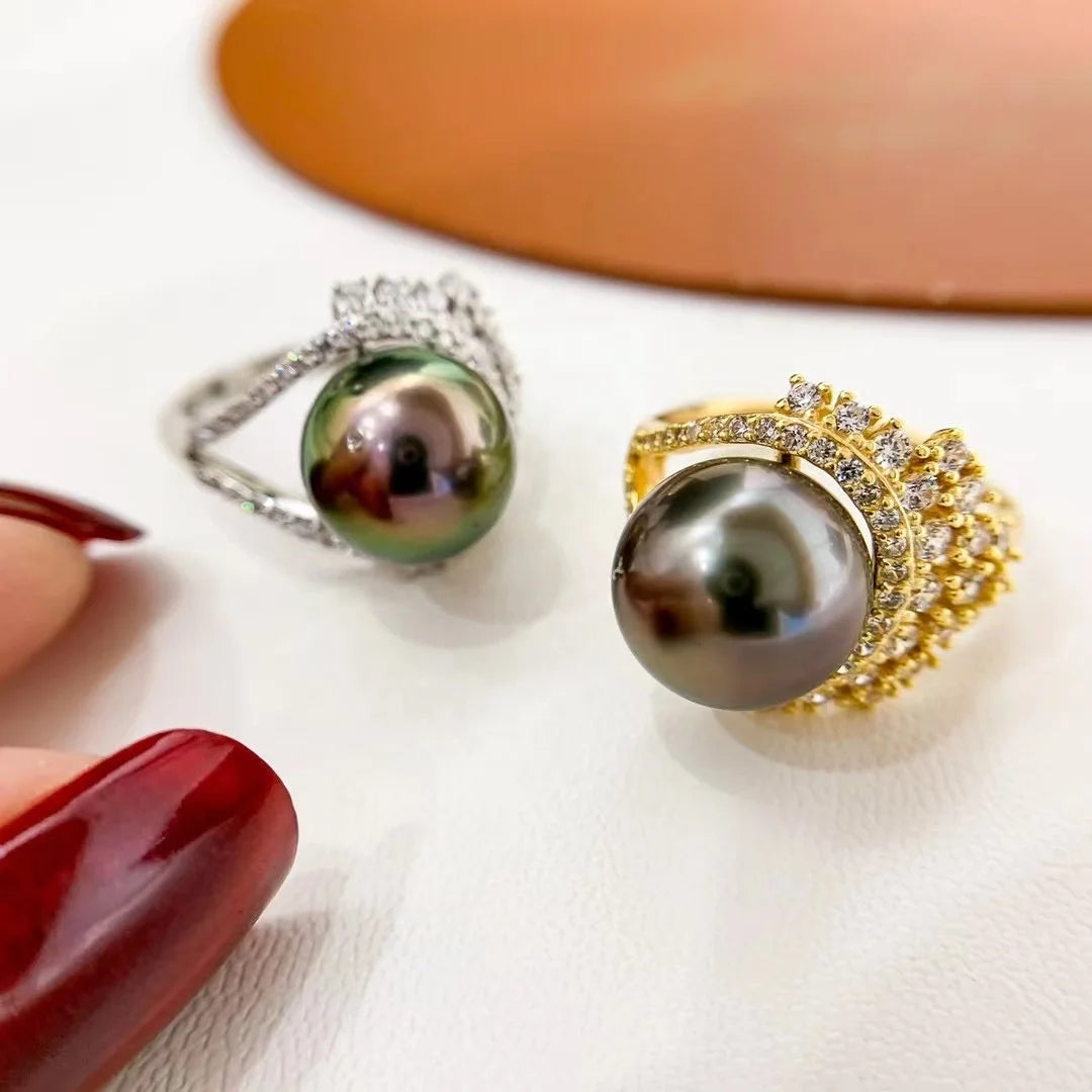 R616 11-12mm Natural Freshwater Pearl Ring Accessory 925 Sterling Silver Adjustable Size Engagement Jewelry Ring for Women