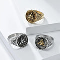 Egypt Triangle Pyramid Printed Ring Stainless Steel God's Eye Signet Ring Non Tarnish Water Proof  Men Jewellery