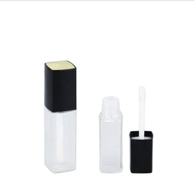 5ml ABS Clear Square Lip Gloss Tube With Black Gold Cap Transparent Cosmetics Packaging with Brush Liquid Cosmetic Container