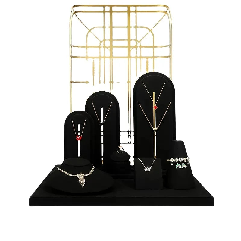 Luxury custom metal jewelry showcase props fashion high end jewellery set display stands