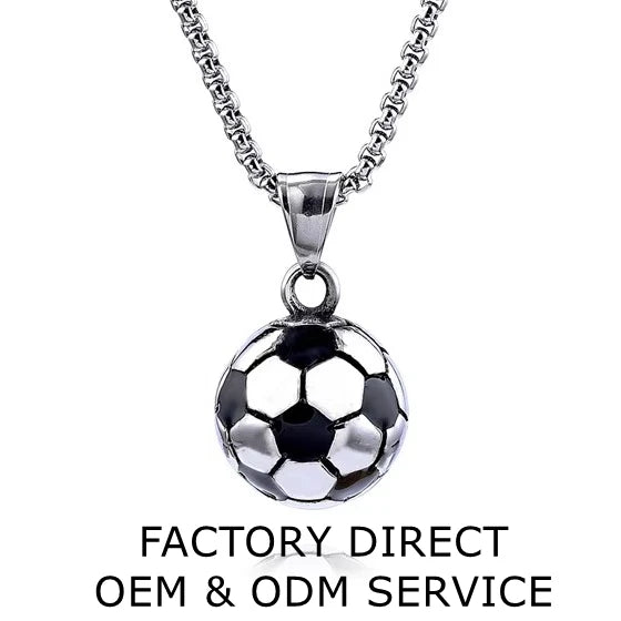 Custom 316 Stainless Steel Football Soccer Pendant Necklace Water Proof Non-tarnish Steel Mens Sports Football Necklace