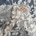 Vintage Embroidered 100% Polyester White Lace Fabric Floral 3D Design Warp Knitting 130cm Width for High-end Luxury Wedding