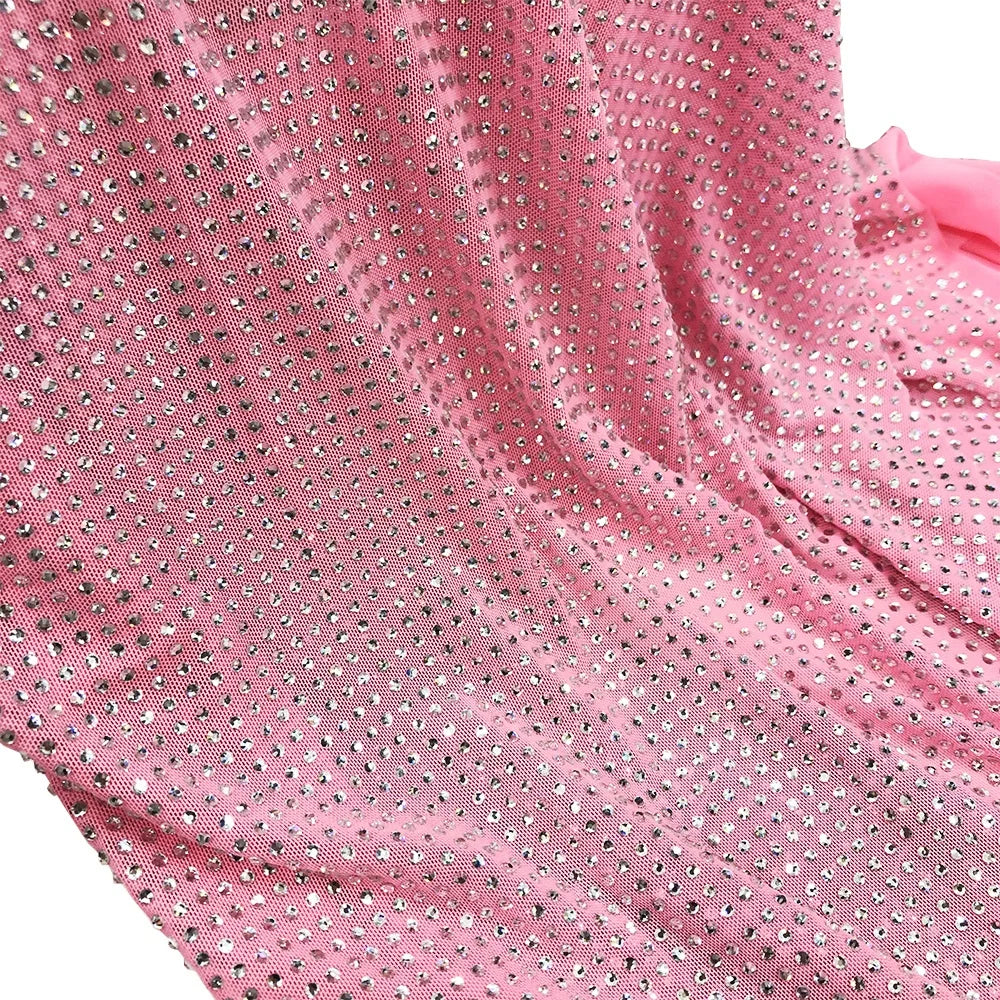 F002 Fashion Style Bling Rhinestone Elastic Chiffon Fabric Crystal Stretchable Rhinestone Mesh
