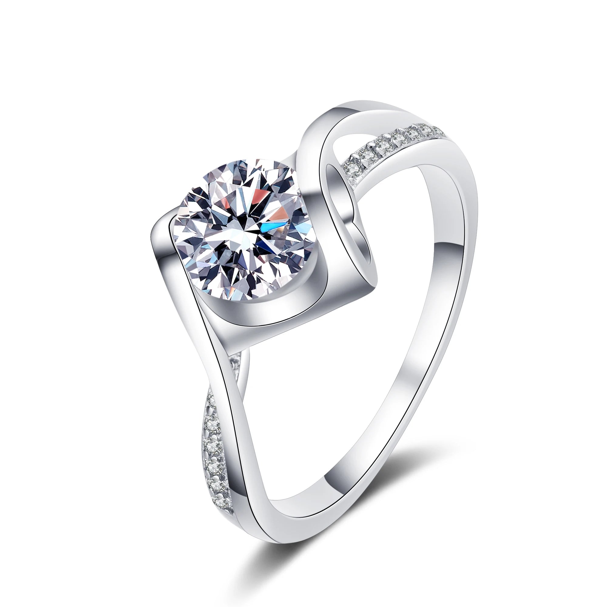 Engagement Ring Female Angle Kiss Micro Paved 925 Sterling Silver 1Carat Simulated Diamond Rings for Women Jewelry