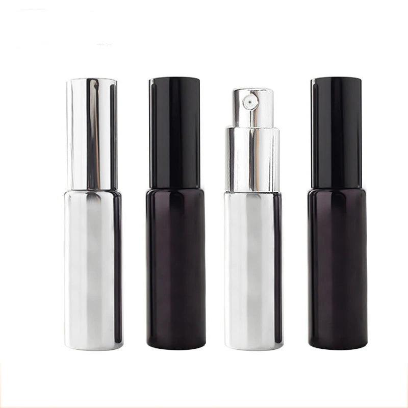 Custom logo Empty 30ml UV Black Silver Colored Cylinder Fine Mist Glass Spray Slim Fancy Perfume Bottle