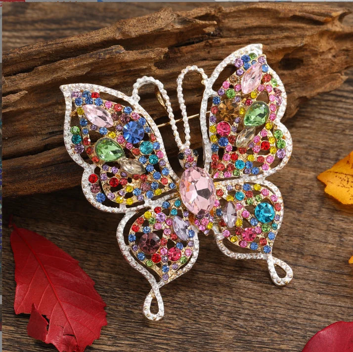 Crystal Rhinestones butterfly Brooch Pins for Wedding Bridal Party Round Bouquet Rhinestone Accessories
