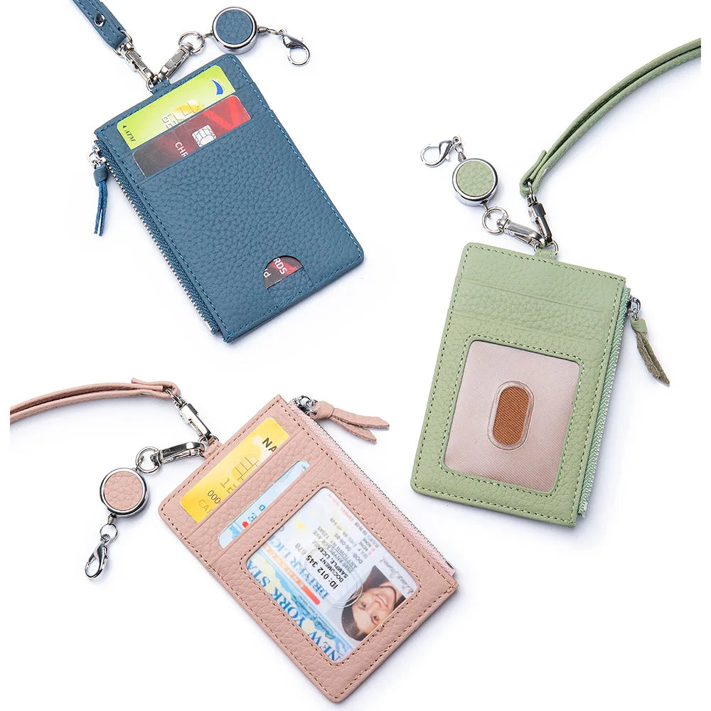 2026 New Arrival Women Name Card Holder Genuine Leather Lanyard With ID Card Badge Holder