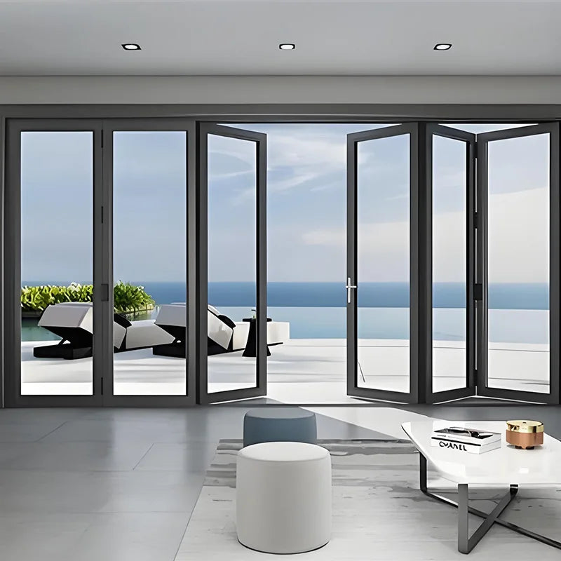 Modern Design Glass Folding Door Finished Surface Waterproof Sliding Open Style Folding Doors for Villa Aluminum Bi-fold Door