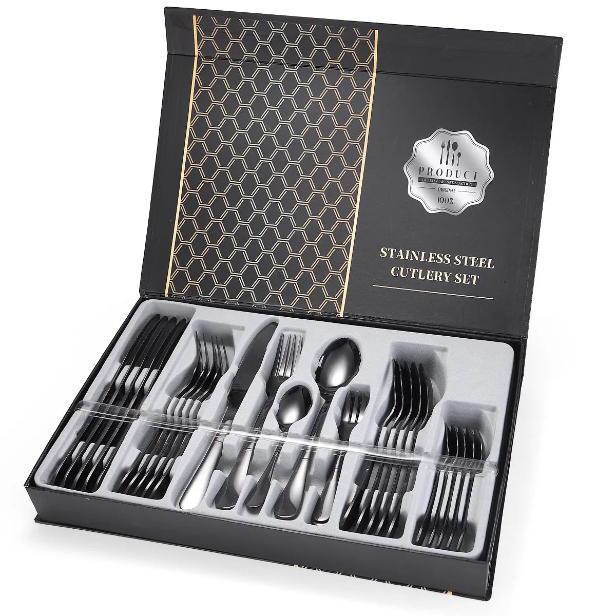 30 Piece Custom Eco Friendly Cutlery Gold Silverware Stainless Steel Black 30pcs Flatware Set