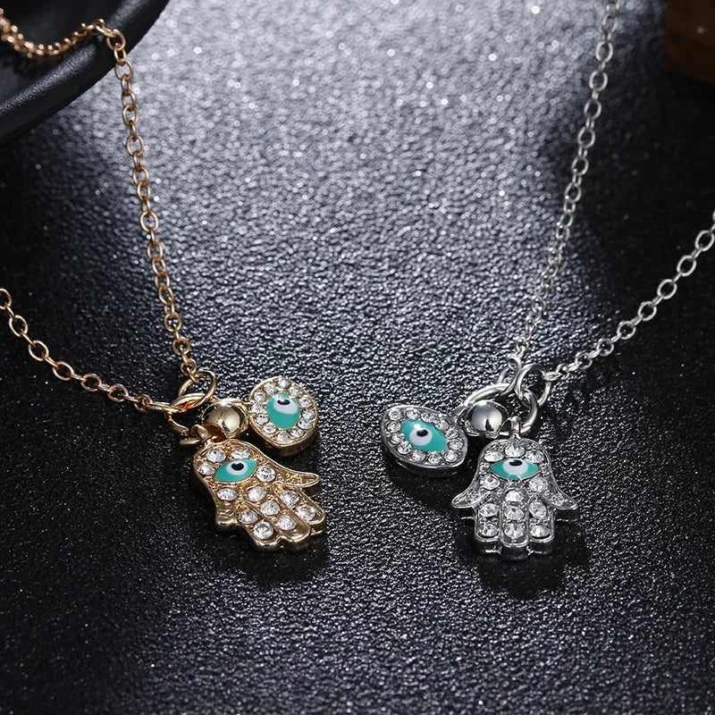 Fashion Silver Gold Plated Hasma Fatima Hand Turkish Blue Evil Eye Necklace Jewelry for Women