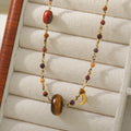 18k Gold Plated Fashion tiger Eye Czech Beads Egg Yolk Stone Moon Shape Necklace Women
