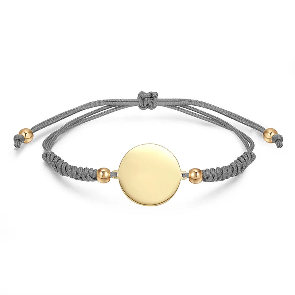 Factory Stainless Steel Silver Rose Gold 18k Gold Round Disc Charm Knots Macrame Rope Cord Bracelets Personalized logo Bracelet