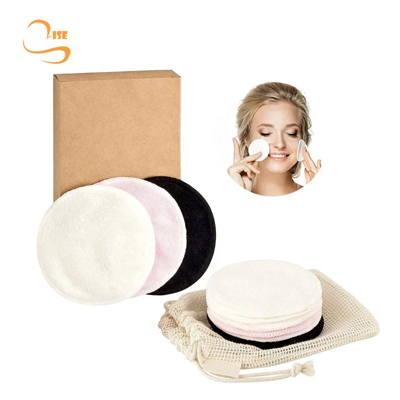 3.15" Round Soft Reusable Bamboo Terry Makeup Remover Pads Laundry Bag Set Sustainable Eco Friendly Make up Pads