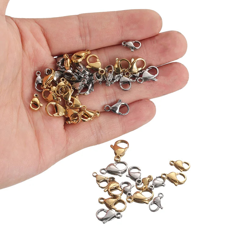 Wholesale 9-12 mm Stainless Steel PVD 18k Gold Plating Lobster Clasp Necklace Cord Ends Jewelry Making Components