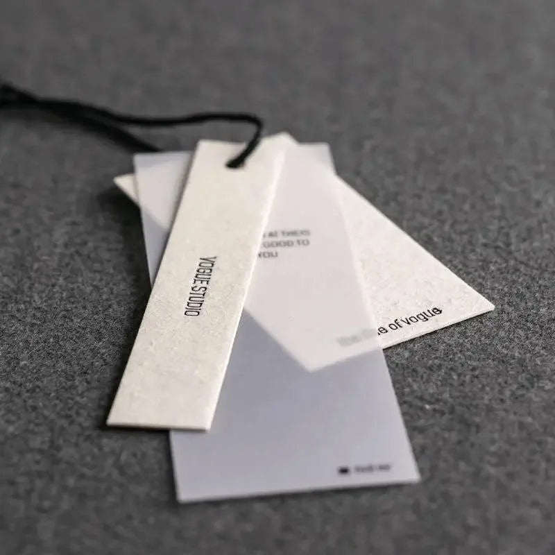 Fashion Custom Texture & Logo Latest Simple Design  Paper Hang Tags with PVC Multi Layered Luxury Garment Price Tags for Clothes