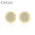 CZCITY Gold Jewelry Fashion Cz Round Stud Quality Bali Design Boho for Woman Druzy Earring
