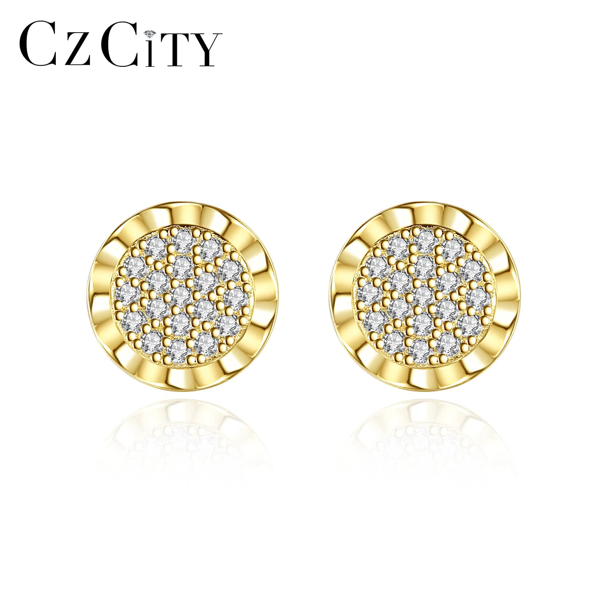 CZCITY Gold Jewelry Fashion Cz Round Stud Quality Bali Design Boho for Woman Druzy Earring