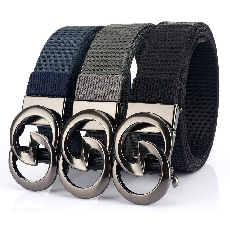 Turun Automatic D for Buckle Casual Belts for Young Men Black Woven Webbing Interlocking for Buckle Elastic Canvas Nylon Belt