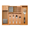 Bamboo Extendable Cutlery Box Tray Organizer for Kitchen Drawers Silverware Organizer with Removable Knife Block 7 Compartments