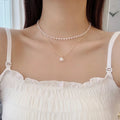 Summer Women Jewelry Multi Layers White Pearl Necklace Gold Plating Stainless Steel Pearl Pendant Necklace