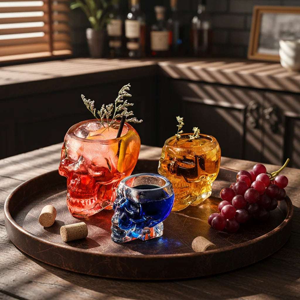 Wholesale Factory Price Available Different Sizes Irregular Glass clear Skull Shaped Beer Glass Whiskey Glass Cup