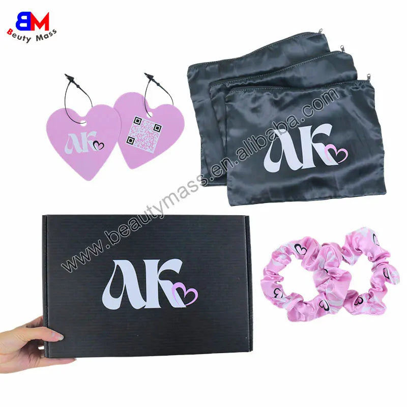Luxury Colorful Custom Paper Packaging Box Set Paper Boxes Mailer Bags Satin Scrunchies Hang Tags