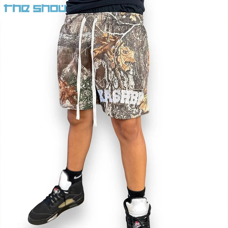 All Over Sublimation Print Summer Real Tree Printed Camouflage Mesh Shorts  Custom Plus Size Running Men Camo Mesh Shorts
