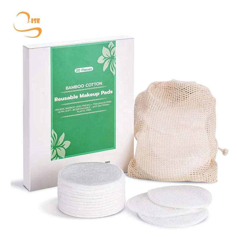 3.15" Round Reusable Bamboo Makeup Remover Pads Organic Laundry Bag Soft Girls Bamboo Fiber Facial Towel