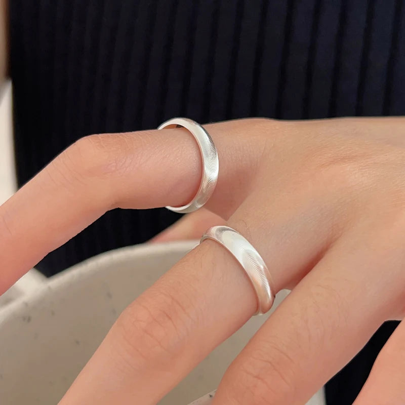Solid USA Size S925 Sterling Silver Texture Line Ring for Girls Women Gift