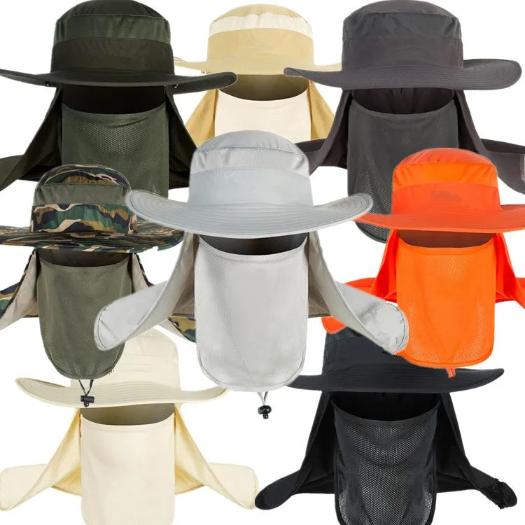 Custom Logo Outdoor Summer Sunscreen Sunshade Mens Fishing Sun UV Protection Waterproof Nylon Fisherman Hat Camp Cap