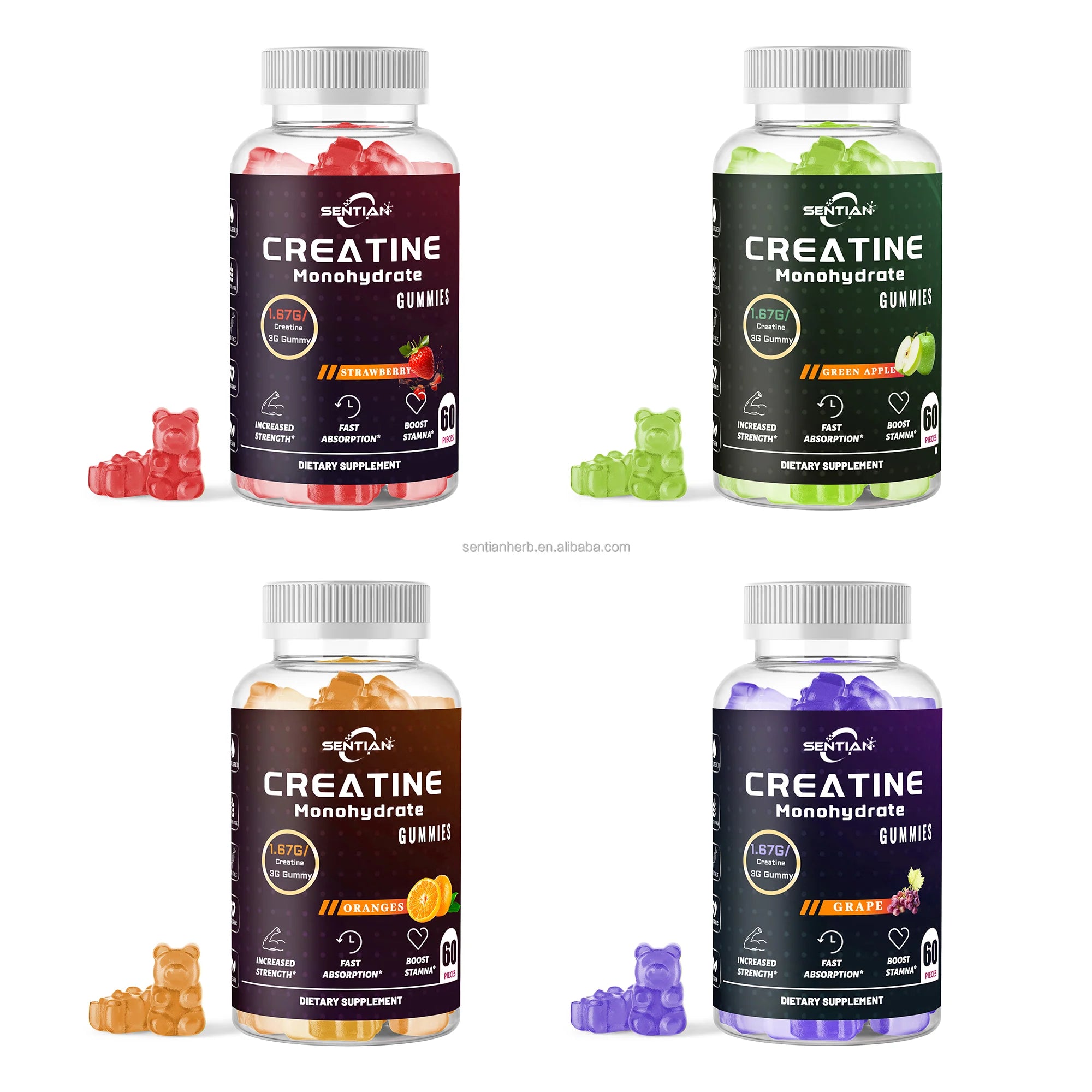 Hot Sale 1.67g Creatine Chewable Gummy Strawberry Flavor -60pcs/Bottle Ready to Ship