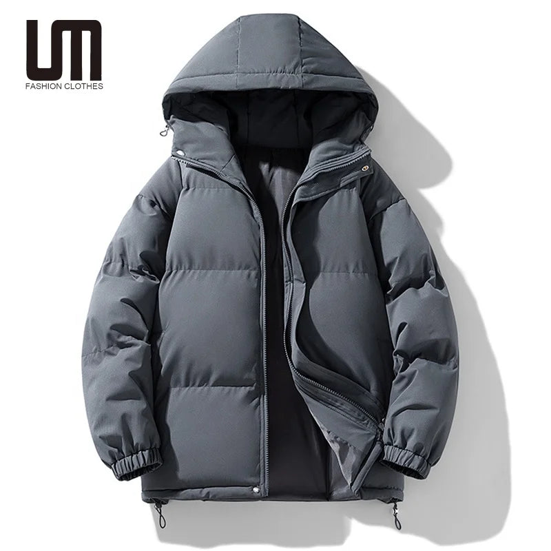 Custom logo Trend Korean Fashion Men's Winter Casual Outdoor Windproof Warm Cotton Parkas with Hooded Jacket