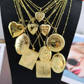 NM1300 Large Small 18K Gold Plated Flower Pattern Engraved Heart Picture Photo Locket Case Pendant Chain Necklace