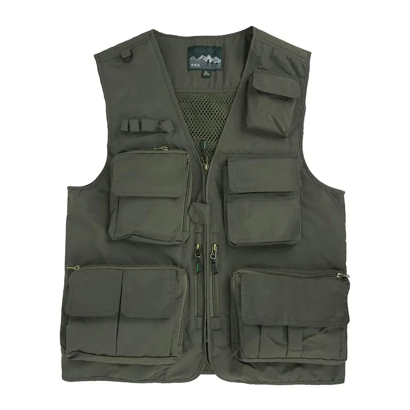 Custom Jungle Journalist Hunting Camera Man Vest Men's Multi Pockets Breathable Print Winter Casual Waistcoat Oversized