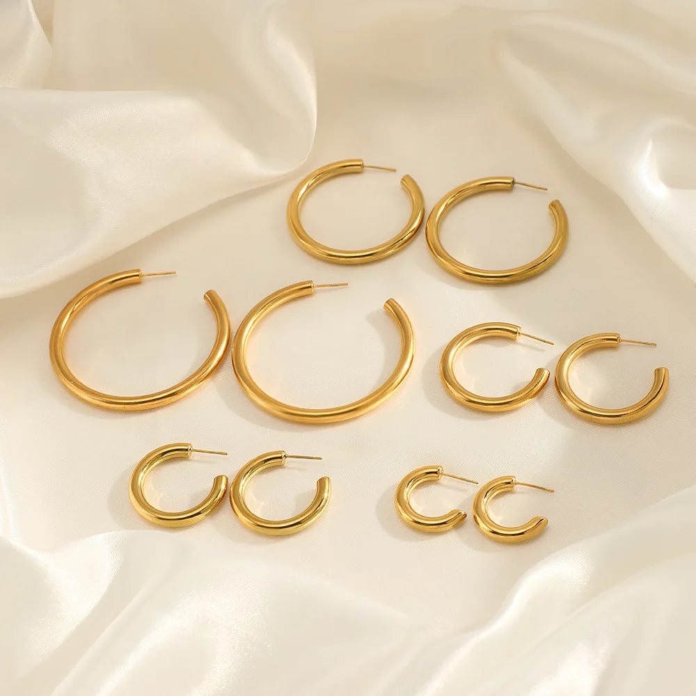 Exaggerated Stainless Steel Stud Open Earring Simple Circle Curved Hoop Earrings for Women Jewelry