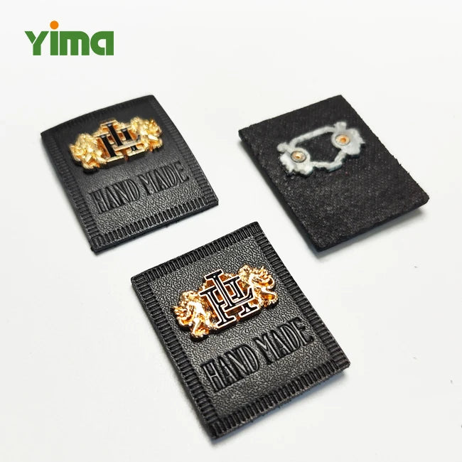 Custom Metal Embossed Logo Engraved Leather Labels PU Leather Garment Labels for Trademark Jeans Tag Leather Patches