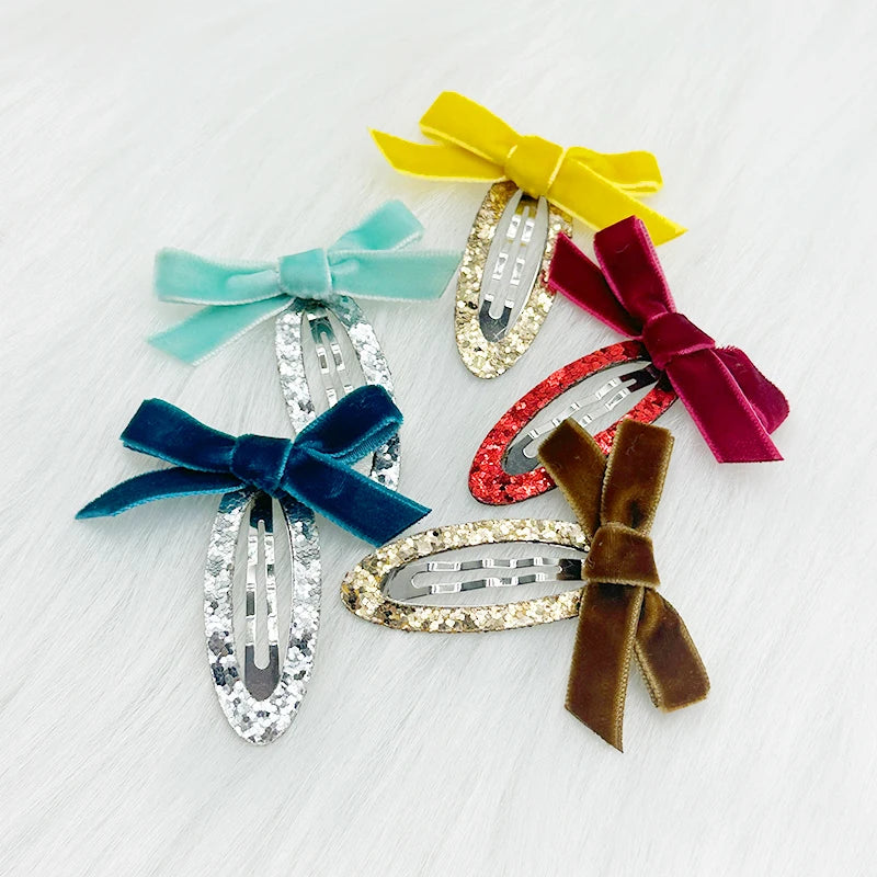 Wholesale Jynbows New Sweet Velvet Ribbon Bow Super Sparkly Diamond Alloy Metal Hair Clips Alligator Handmade 5 Colors Women
