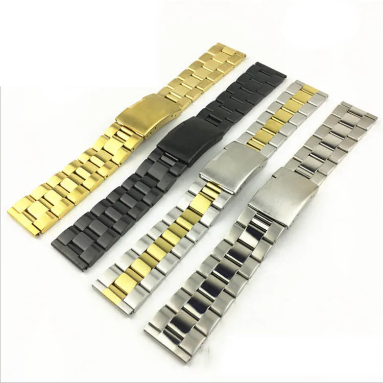 Wholesale Stainless Steel Watch Band With Gold and Silver Dual Button Buckle 16-30MM Watch Accessory Replacement Metal Strap
