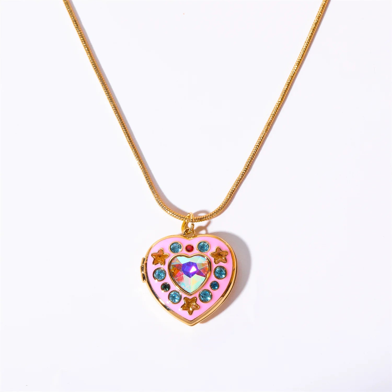 Heart Opening Closing Album Photo Frame Necklace Pink Cute Heart Zircon Necklace Gifts for Girls