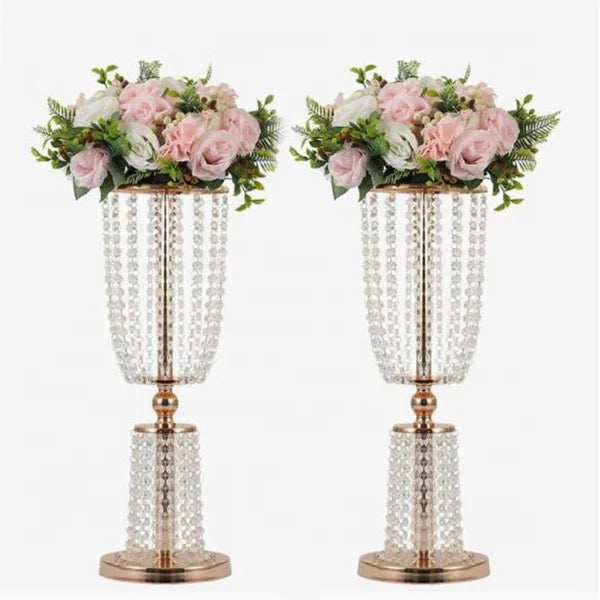Elegant Wedding Decoration Flower Stand Centerpieces Tall Table With Crystal Bead Curtain