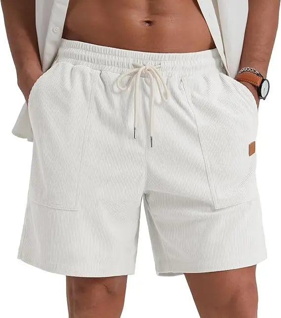 Men's Mid Waist Casual Corduroy Shorts Solid Drawstring Hot Running Pants Digital Printing Knitted Canvas Dark Techniques Logo