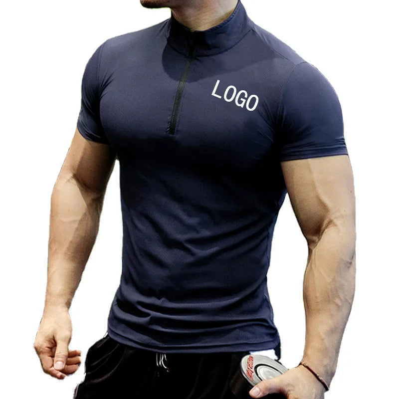 Factory Wholesale Zipper Sports Tshirt for Men Custom Gymwear Athletic Compression Dryfit T Shirt