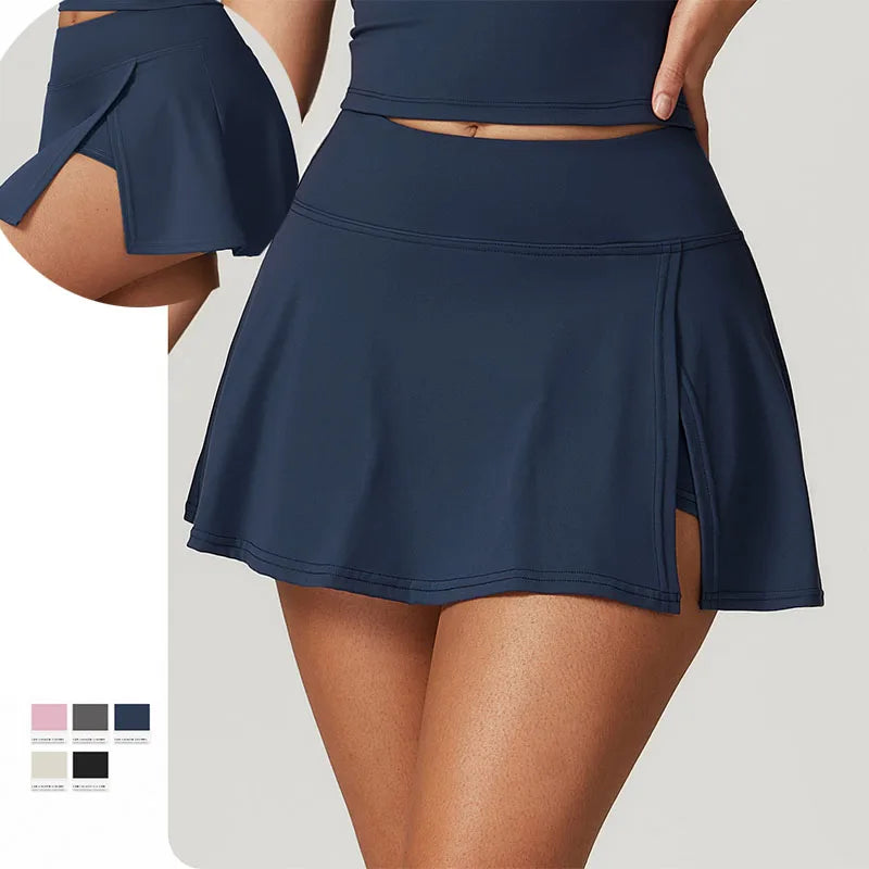 CNSHELL Custom Logo Brushed Fabric A-line High Elastic Yoga Fitness Running Gym Workout Tennis Skirt With Shorts
