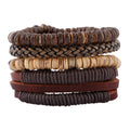 Vintage Stretch Elastic Coconut Shell Beads Adjustable Braided Wax Cord Men Leather Rope Bracelet Sets Jewelry